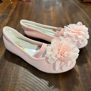 Parrosoo Kids Girls Pink Glitter Ballet Flats with Flower Accent Size 11